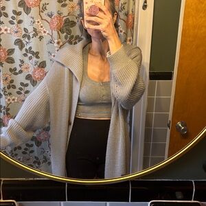 Long Gray Slouchy Knit Button-up Cardigan
